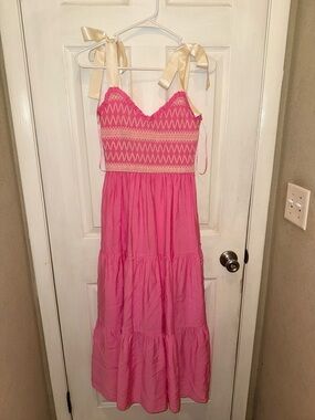 Blu Pepper Hot Pink Tiered Maxi Dress with Embroidered Bodice